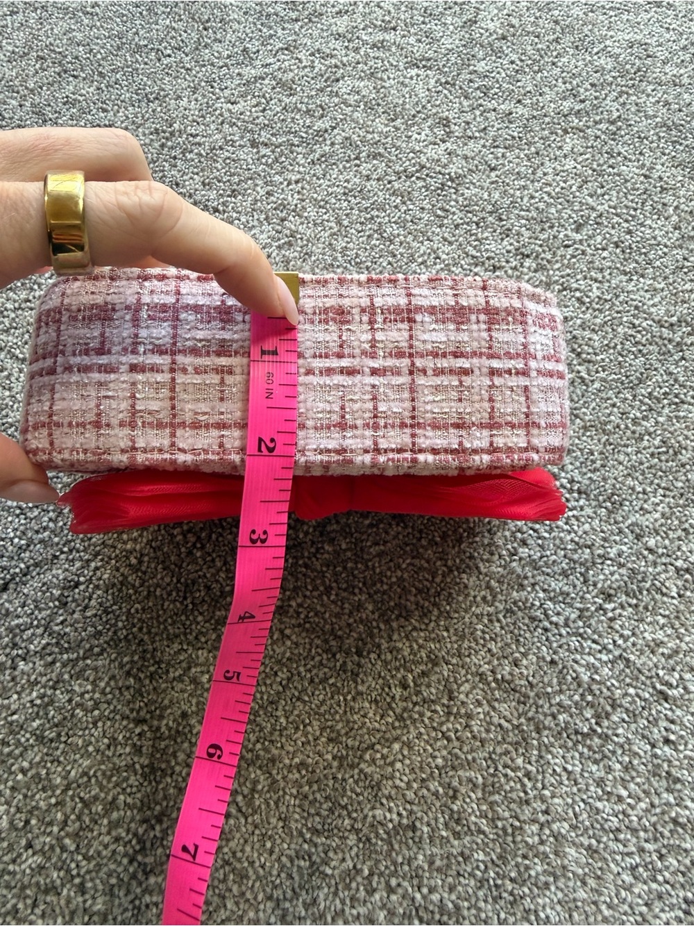 Girls Pink and Red Tweed Shoulder Bag with Large Red Bow - Picture 12 of 14